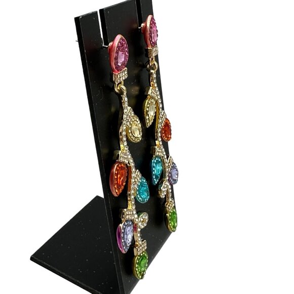 Multicolor Crystal Christmas Light Earrings Festive Statement Jewelry Holiday - Picture 8 of 8